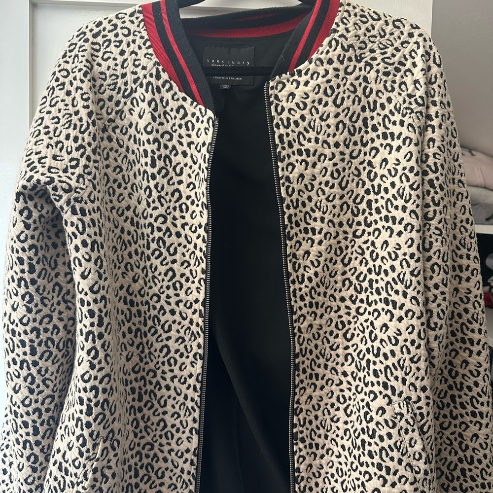 Sanctuary Cream and Black Leopard Bomber Jacket